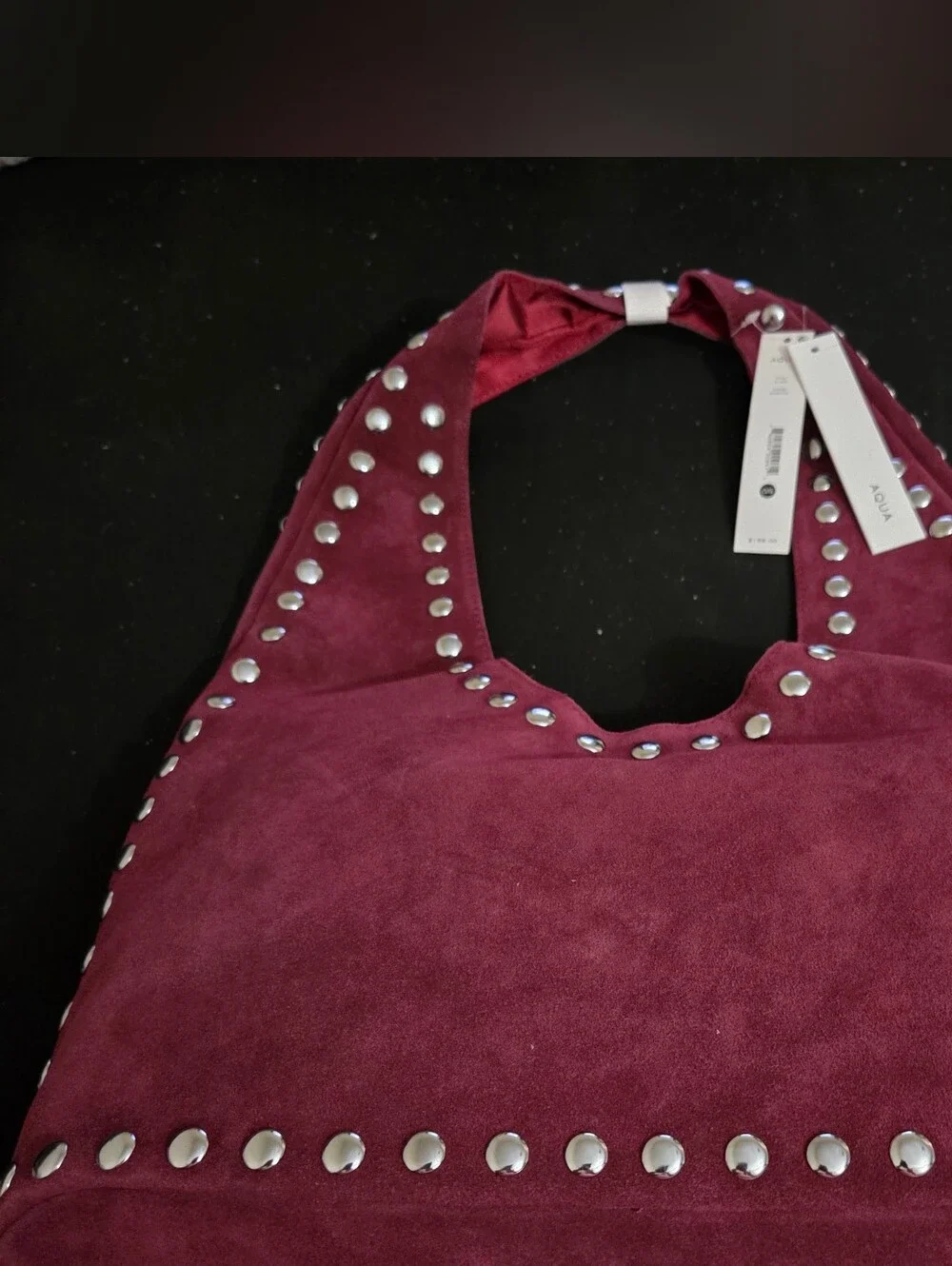 Aqua Studded Suede Hobo Bag